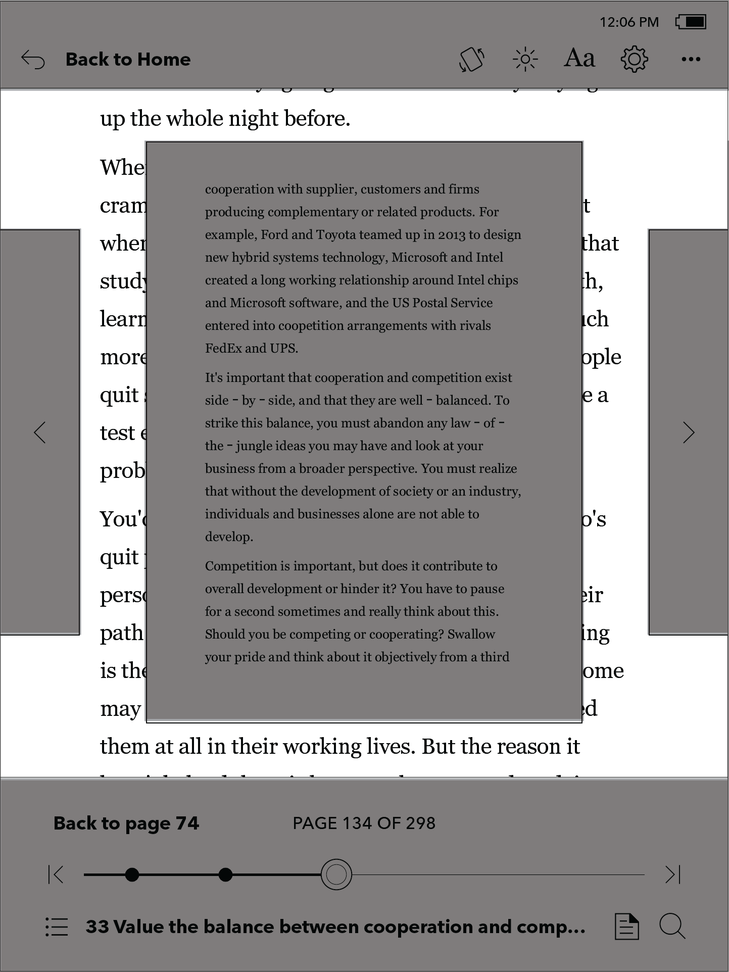 Kobo eReader Page Preview  mode with the tappable page areas highlighted.